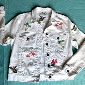 White embroidery denim jacket